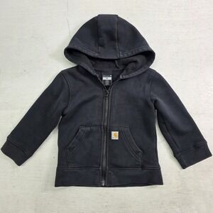 Carhartt Full Zip Hoodie Logo Black Sleeve Sweatshirt Kids Toddlers Boys Sz 2T